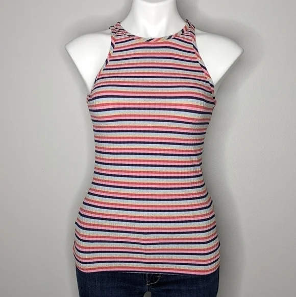 ✨3/$15 Trina Turk pink blue gold striped tank top XS - Picture 1 of 6